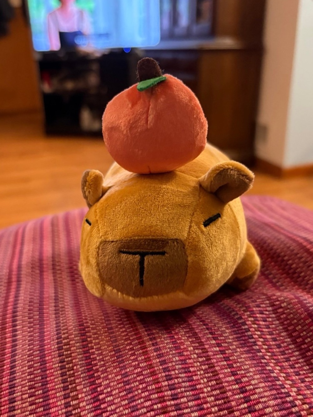 Hubman and Chubgirl capybara Plush with an orange on its head